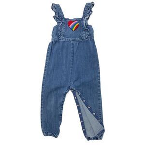 Hannah Anderson Rainbow Heart Denim Jumpsuit Ruffle Sleeveless Romper Girls 3T